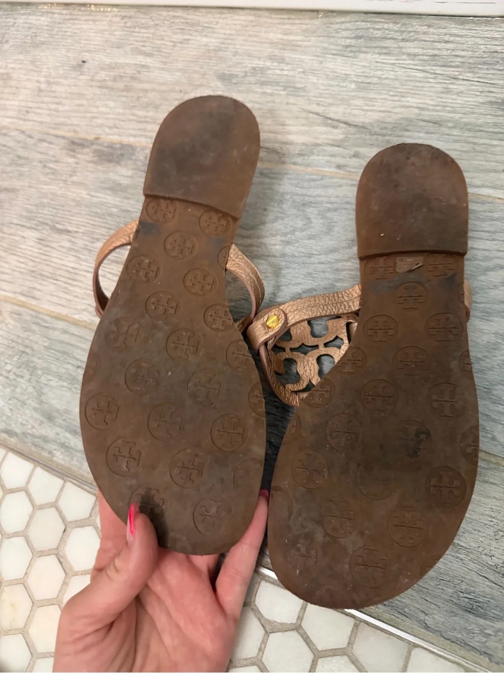 Tory Burch Metallic Rose Gold Miller Thong Sandals